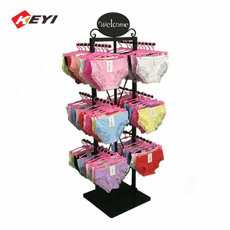 Floor Black Metal Hook Display Underwear / Bra Display Rack