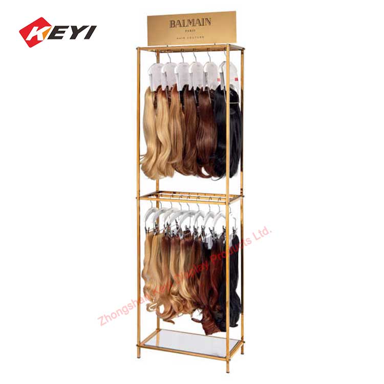 Luxury Salon Glod Wig Shelves Floor Stand Hair Bundle Extension Display Rack