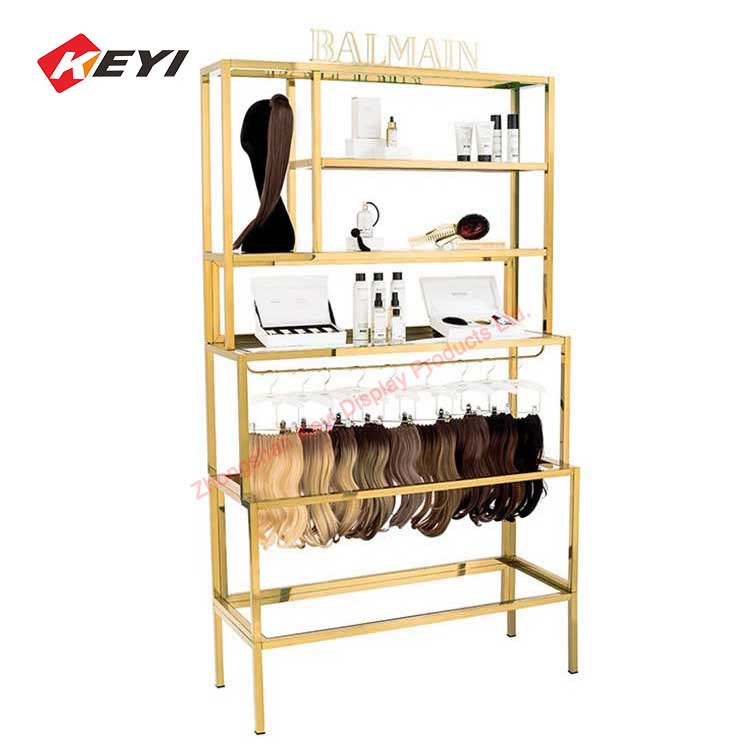 Wholesale Custom Wig Store Floor Gold Hair Rack Hair Extension Stand Display Rack