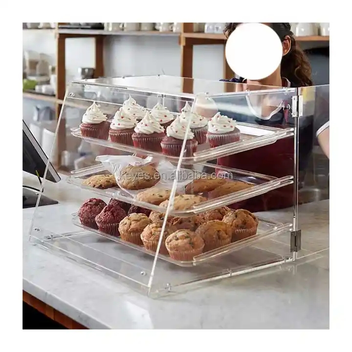 Wholesale Custom Bakery Countertop Food Display Stand Large Acrylic Box Bread Cookie Display Case