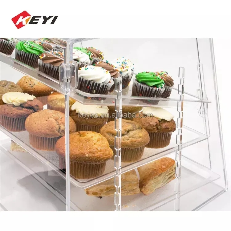 Transparent Acrylic Cake Case Custom 3 Tier Organizer Showcase Acrylic bread display rack