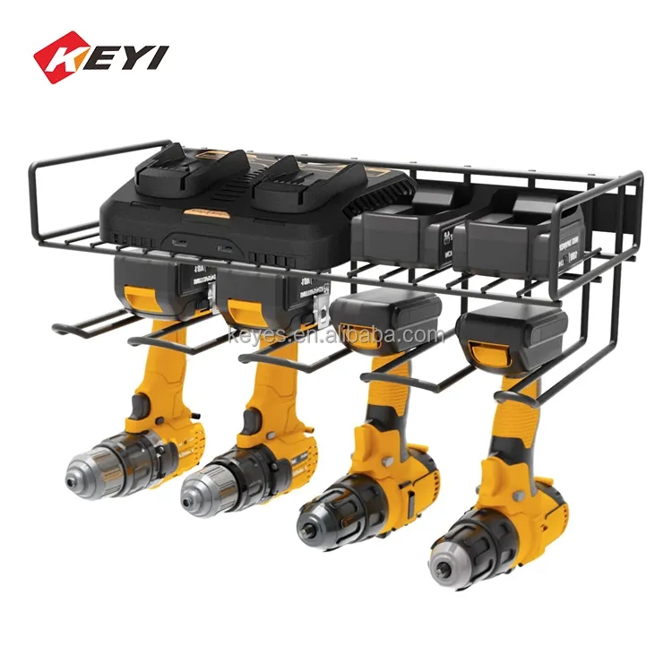 Metal Wall Mount Power Tool Rack For Drill Holder With Screwdriver Rack And Drill Bit Rack Garage Storage Tool Organizer