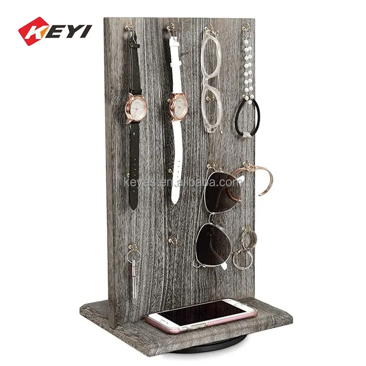 Wooden Rotating Two-Sided Jewelry Display Stand Earring Display KeyChain Display rack with hooks Wooden Rotating Two-Sided Jewelry Display Stand Earring Display KeyChain Display rack with hooks