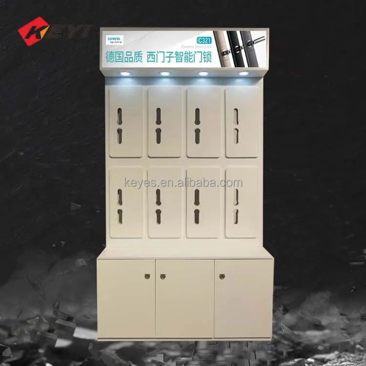 Customized Led Lighted Lightbox Smart Lock Floor Display Rack Against The Wall Mini Door For door lock display stand Customized Led Lighted Lightbox Smart Lock Floor Display Rack Against The Wall Mini Door For door lock display stand