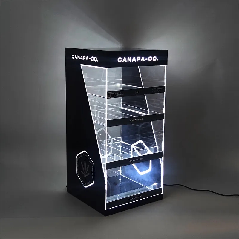 Customized 4 Tiers Led Lights Counter Cigarette Display Stand Cabinet Rack Acrylic Tobacco Display Case For Smoke Shop