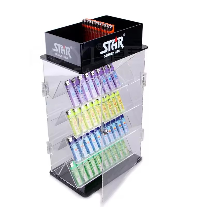 Customized Clear Acrylic Cigarette Lighter Showcase New Acrylic Smoke Lighter Display Stand for Smoke Shop