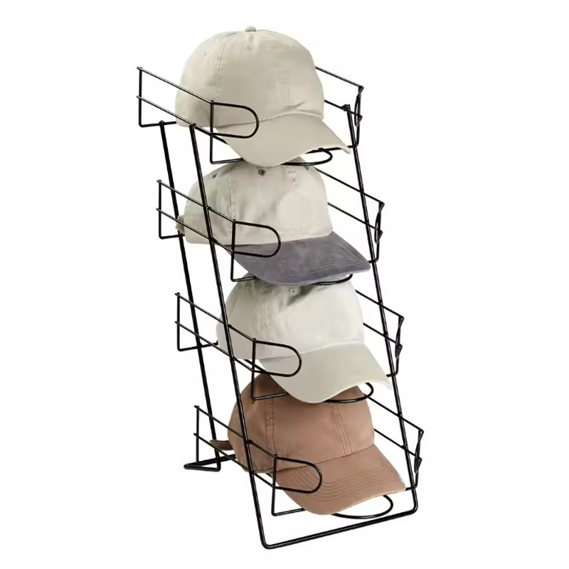 Black 4 Tier Metal Wire Hat Display Stand Cap Shelf Countertop Hat Display Racks