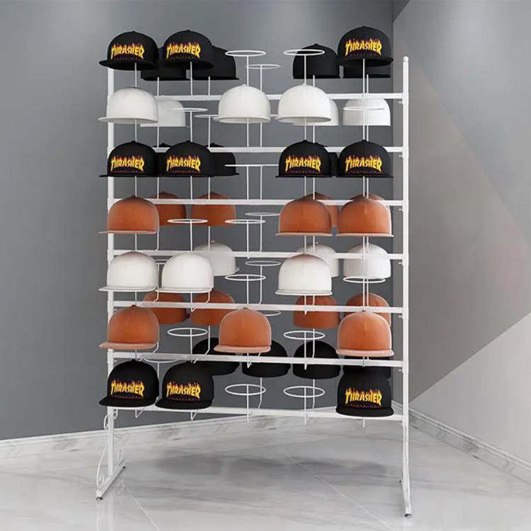 Custom 7-Tier Retail Cap Display Stand Baseball Hat Metal Display Rack For Boutique Cap Display Shelf