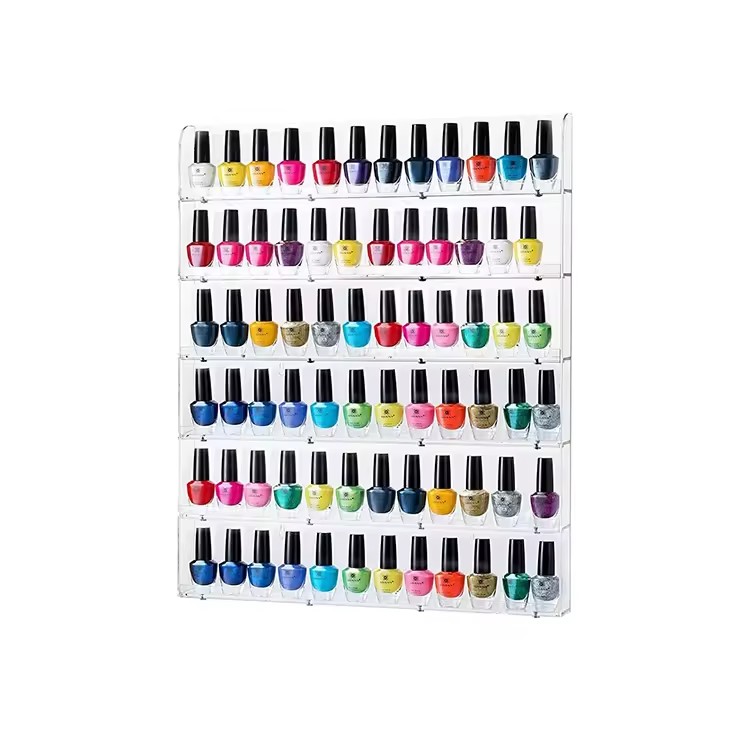 Plastic Acrylic Clear Cosmetic Wall Display Rack Organizer Wall Mounted Nail Polish Wall Stand  Display Holder