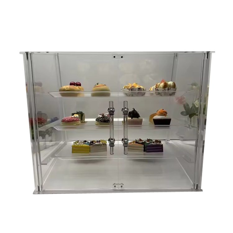 Countertop 3 Tray Acrylic Display Case Clear Acrylic Pastry Display Box Cake with Rear Door Acrylic Pastry Display Stand
