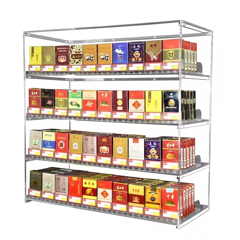Factory Wholesale Acrylic Tobacco Display Stand Countertop Cabinet Smoke Shop display rack with shelf pusher