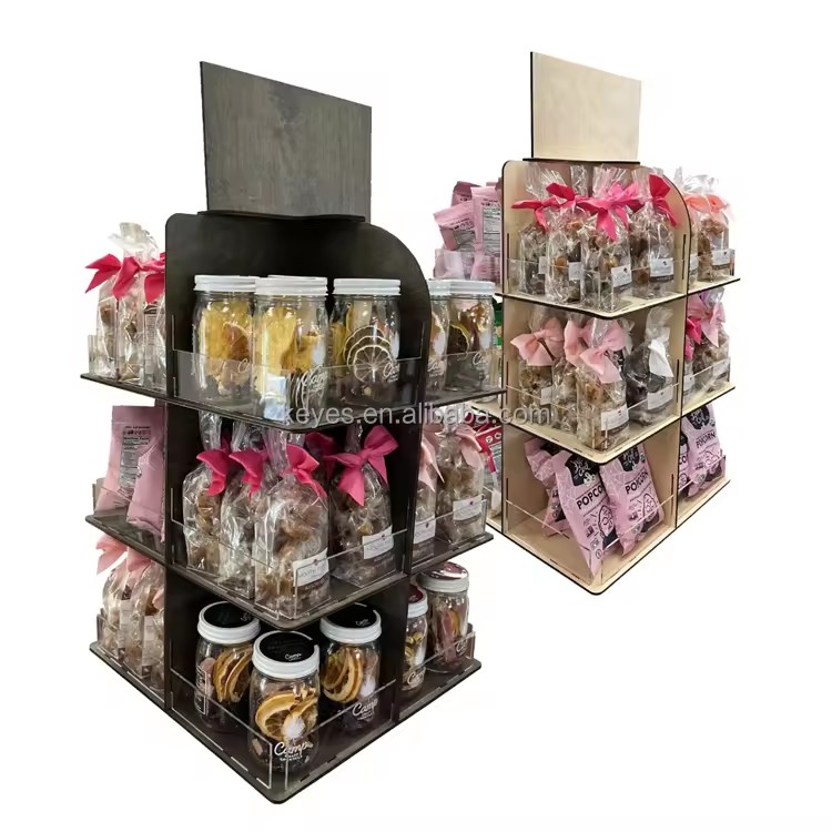 Versatile 4-Sided Rotating Display Stand for Candy Snacks Jam Produce Craft Shows Retail Store Display Rack Easy Setup