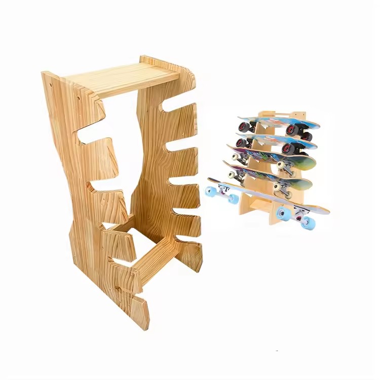 Wooden Sporting Goods Skateboard Display Rack Surfboard Storage Stand Skateboard Floor Stand Display Rack