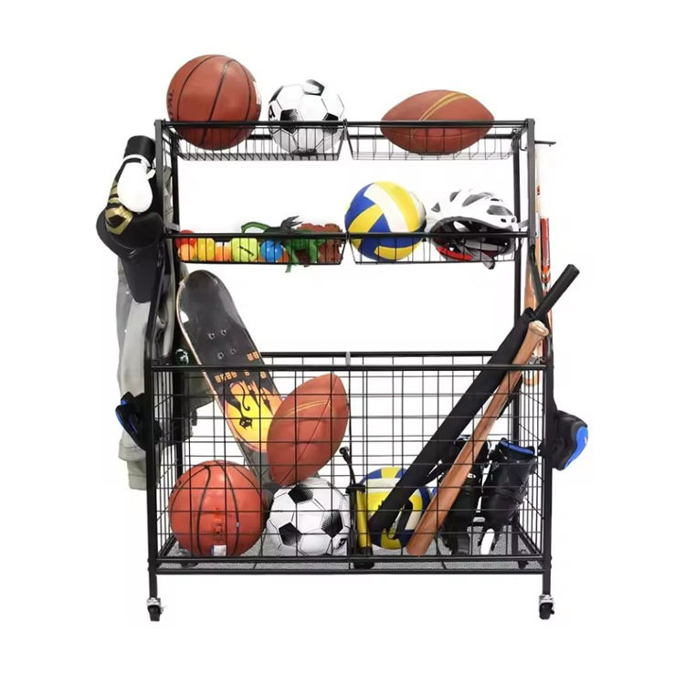 Wholesale Freestanding Sports Equipment Storage Cart Basketball Golf Ball Display Rack For Home Playground